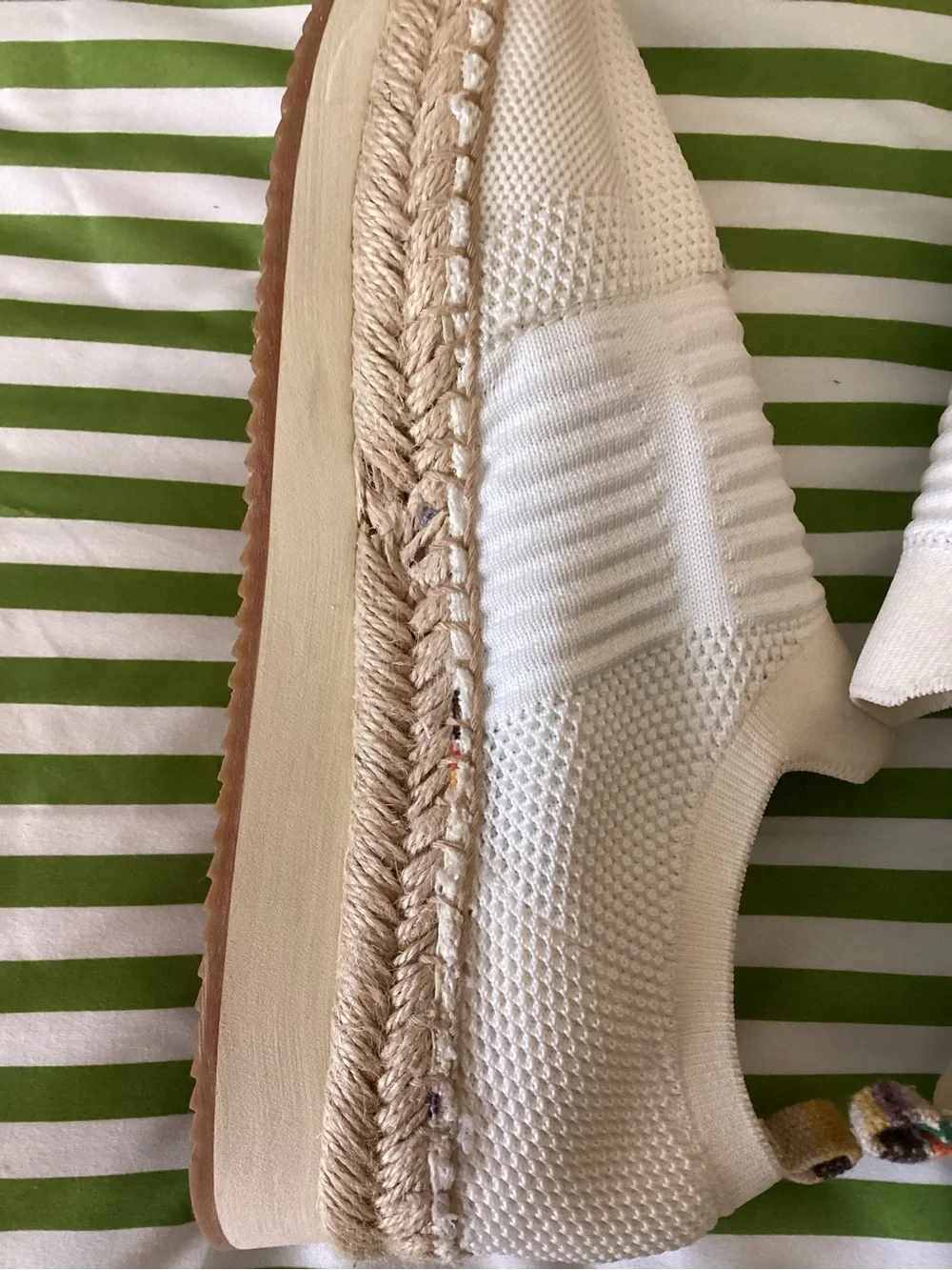 Sugar Cream Knit Espadrille Slip-Ons with Braided Jute Trim